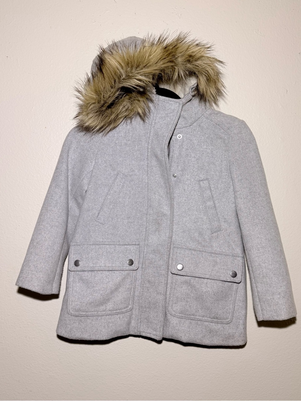 Gap Kids Wool Blend Winter Coat-Faux Hood Gray zipper snap button size S (6-7) - Picture 1 of 10